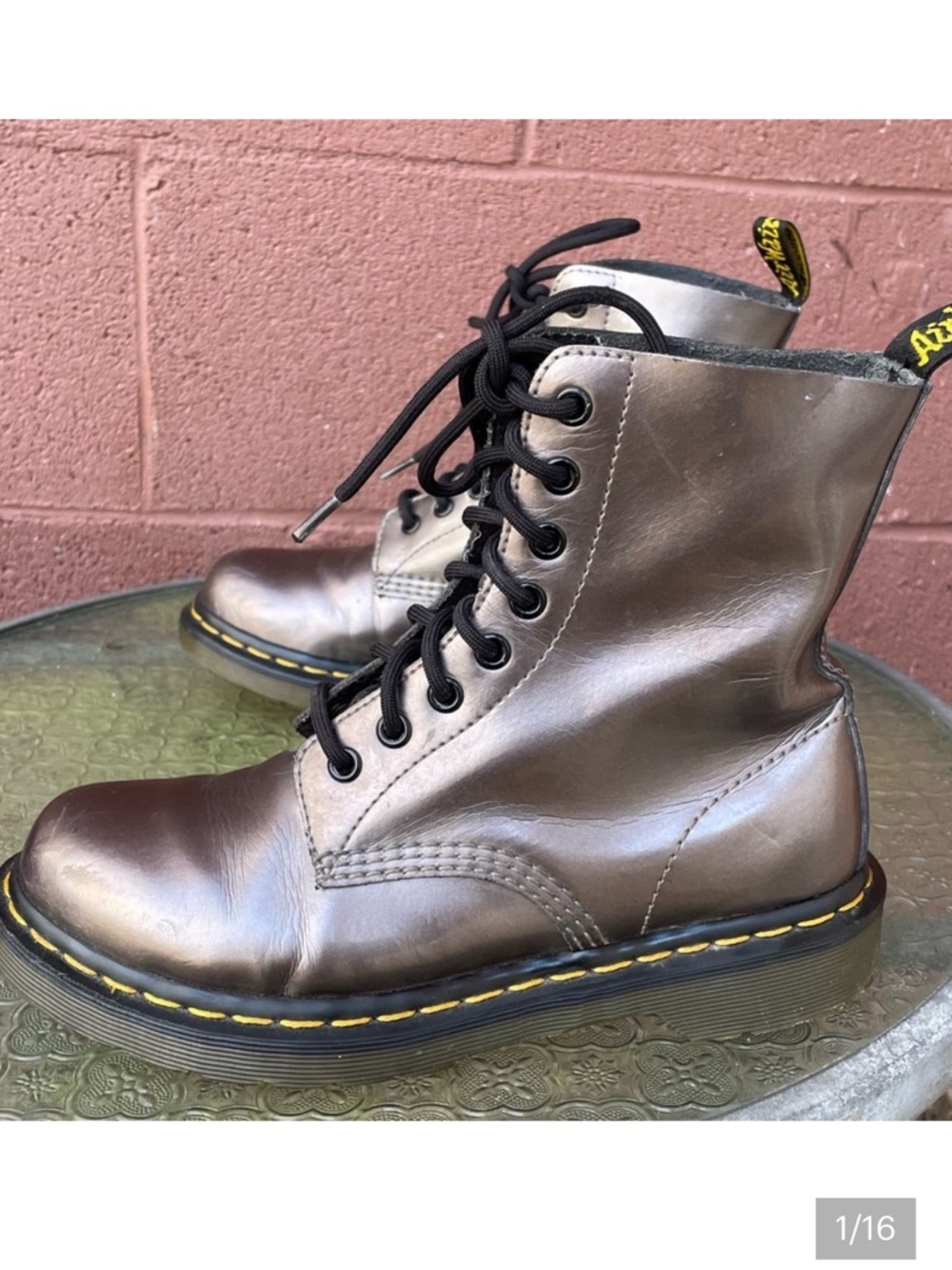 Dr Martens Pascal Metallic Silver Combat Boots Size 7 Ladies